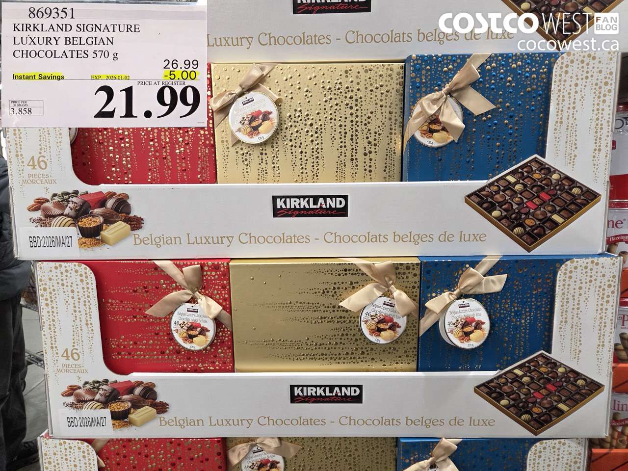 869351 KIRKLAND SIGNATURE LUXURY BELGIAN CHOCOLATES 570 g ($5.00 INSTANT SAVINGS EXPIRES ON 2026-01-02) $21.99