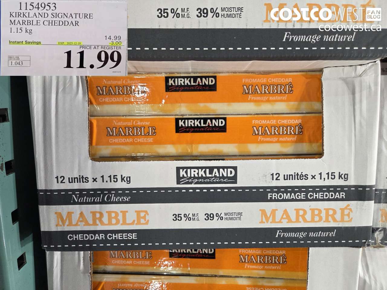 1154953 KIRKLAND SIGNATURE MARBLE CHEDDAR 1.15 kg ($3.00 INSTANT SAVINGS EXPIRES ON 2025-12-19) $11.99