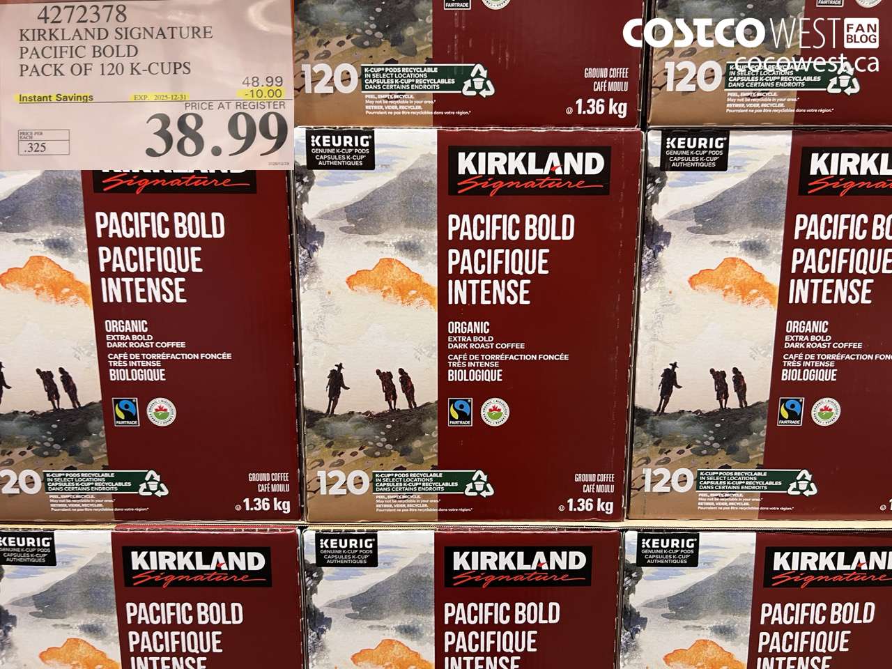 4272378 KIRKLAND SIGNATURE PACIFIC BOLD PACK OF 120 K-CUPS ($10.00 INSTANT SAVINGS EXPIRES ON 2025-12-31) $38.99