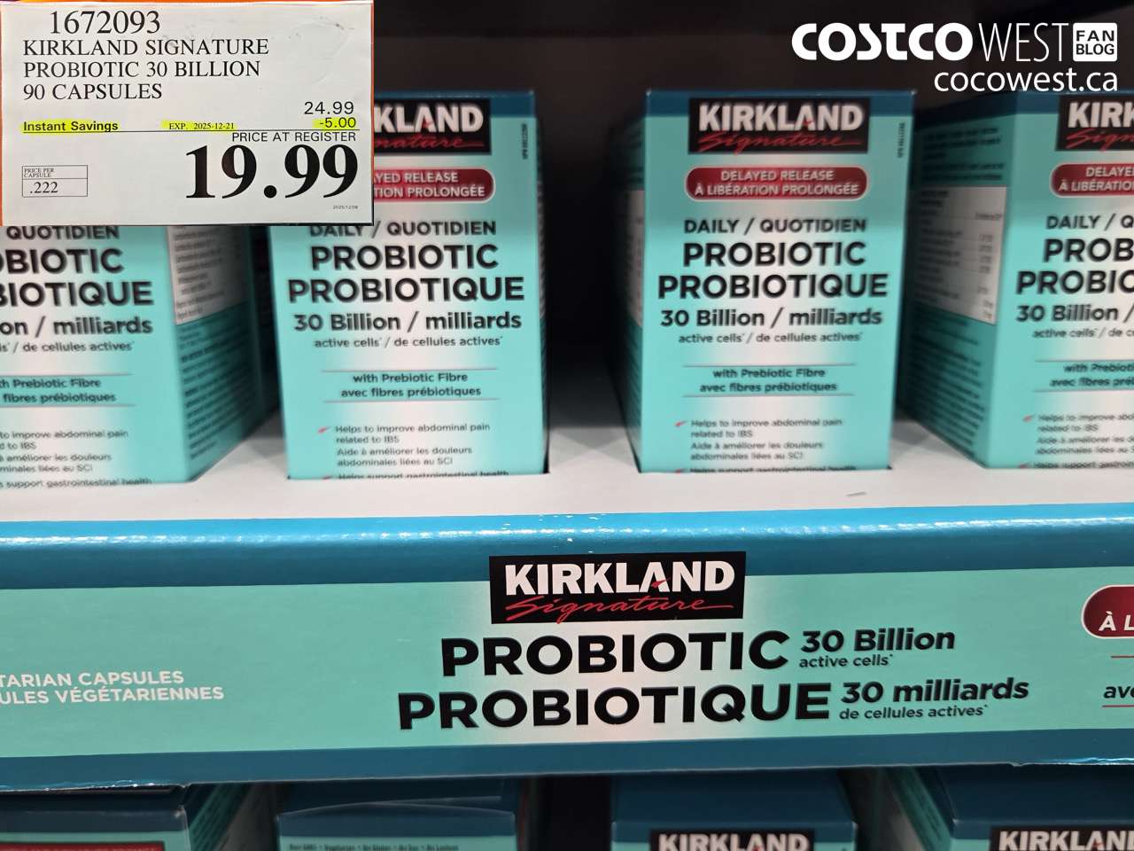 1672093 KIRKLAND SIGNATURE PROBIOTIC 30 BILLION 90 VEGETARIAN CAPSULES ($5.00 INSTANT SAVINGS EXPIRES ON 2025-12-21) $19.99