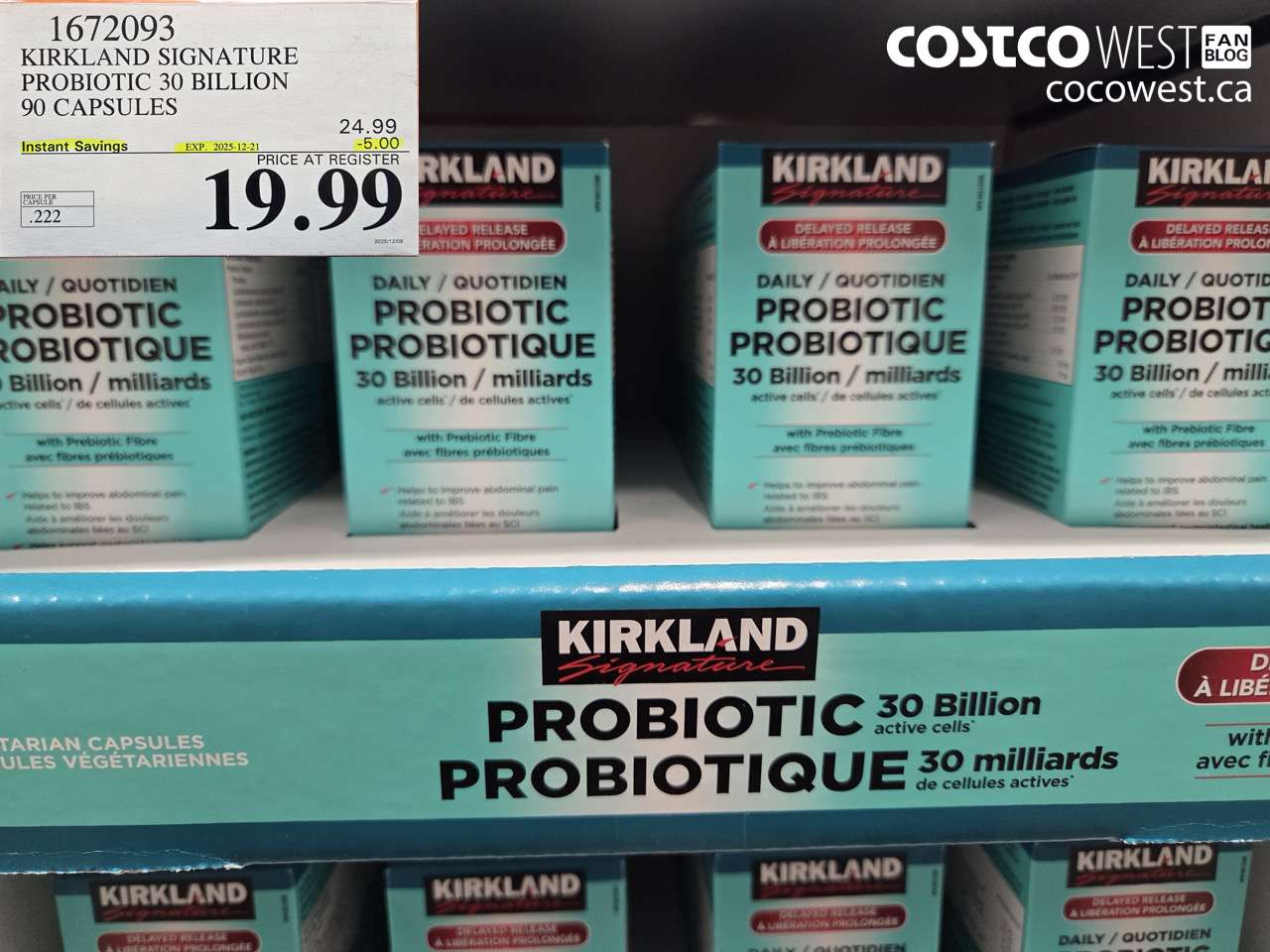 1672093 KIRKLAND SIGNATURE PROBIOTIC 30 BILLION 90 VEGETARIAN CAPSULES ($5.00 INSTANT SAVINGS EXPIRES ON 2025-12-21) $19.99