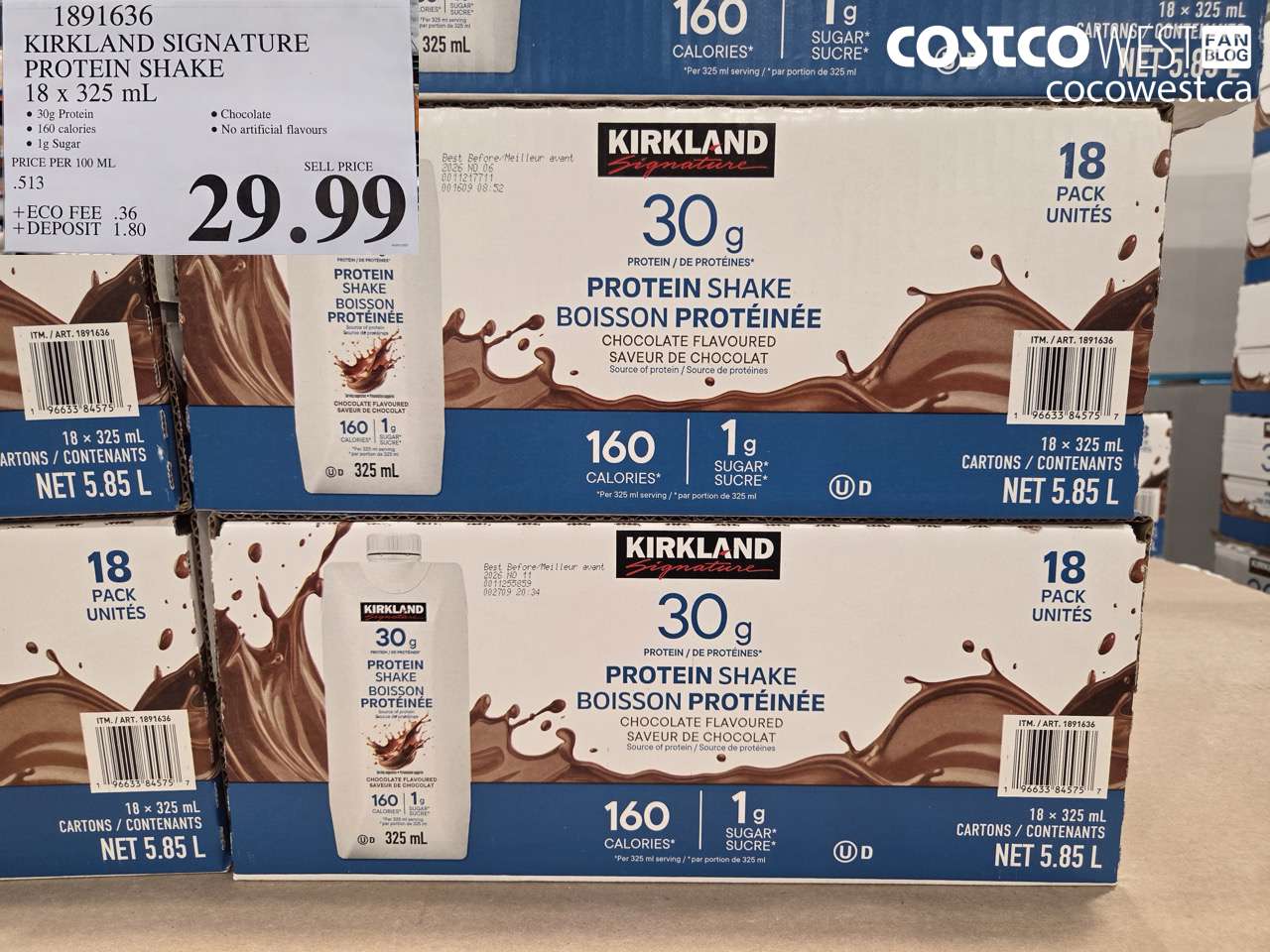 1891636 KIRKLAND SIGNATURE PROTEIN SHAKE 18 x 325 mL $29.99