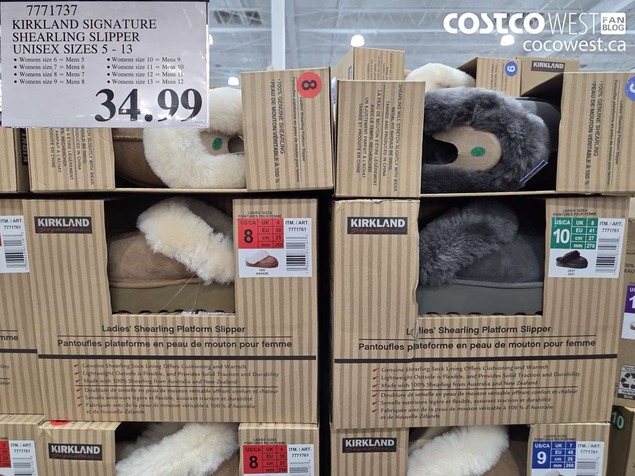 7771737 KIRKLAND SIGNATURE SHEARLING SLIPPER UNISEX SIZES 5 - 13 $34.99