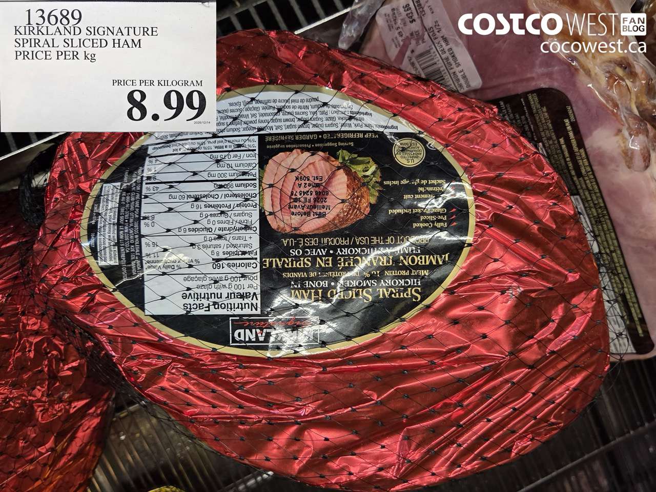 13689 KIRKLAND SIGNATURE SLICED SPIRAL HAM PRICE PER KG $8.99