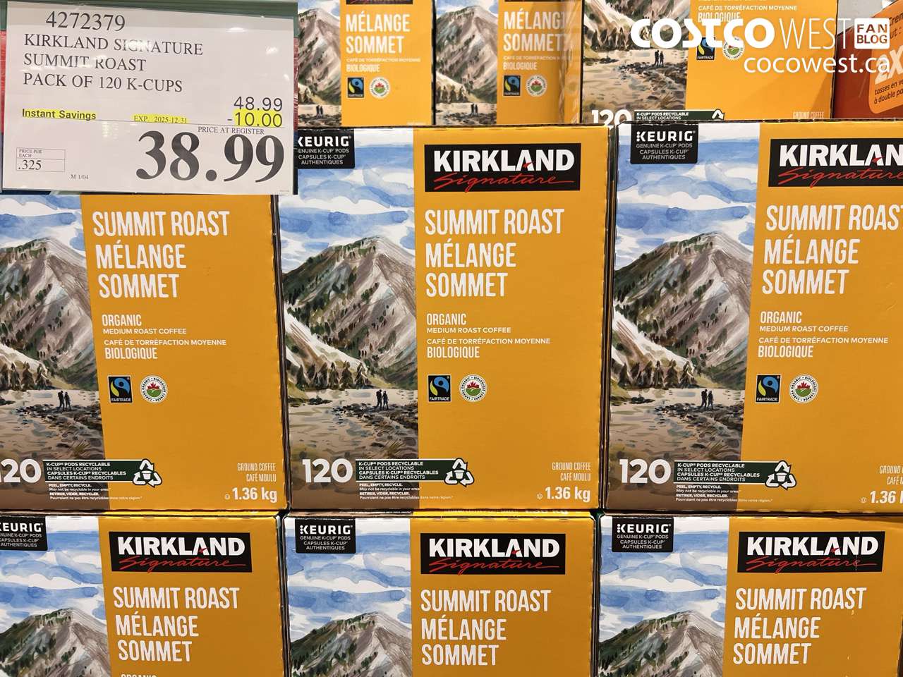 4272379 KIRKLAND SIGNATURE SUMMIT MEDIUM ROAST PACK OF 120 K-CUPS ($10.00 INSTANT SAVINGS EXPIRES ON 2025-12-31) $38.99
