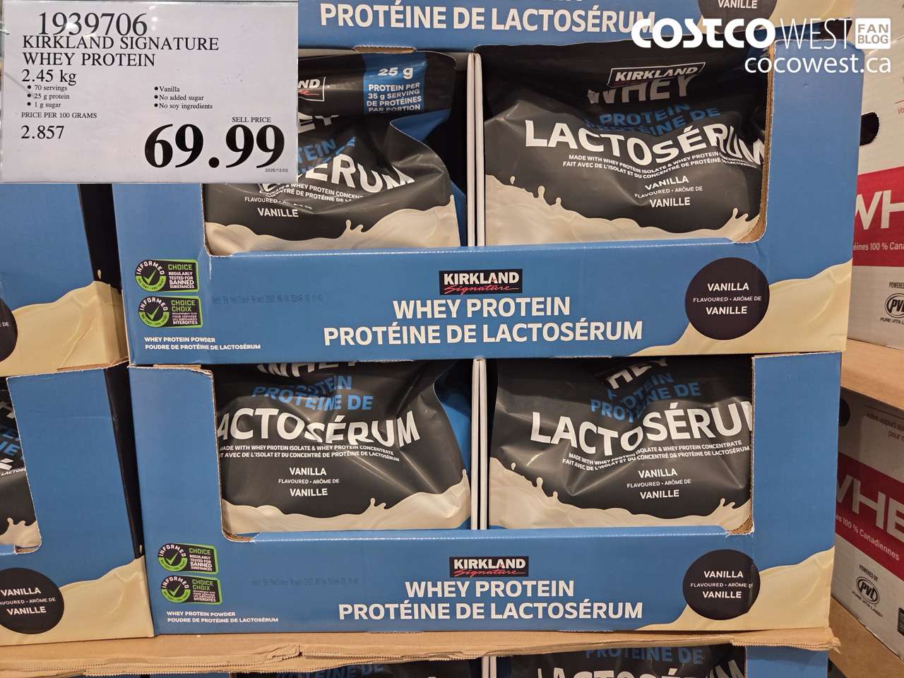 1939706 KIRKLAND SIGNATURE WHEY PROTEIN 2.45G $69.99