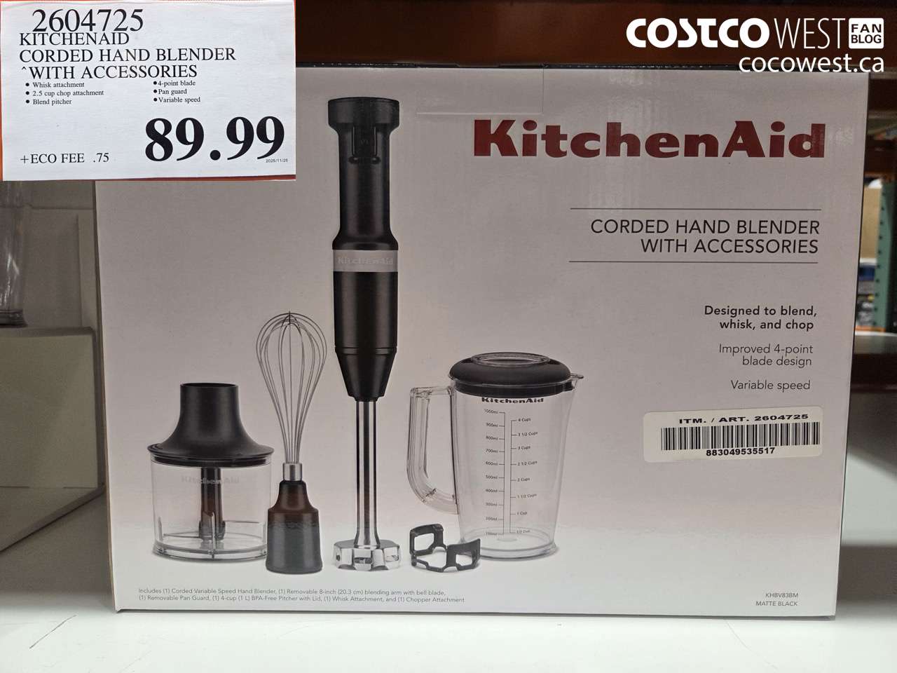 2604725 KITCHENAID CORDLESS HAND BLENDER WITH ACCESSORIES $89.99