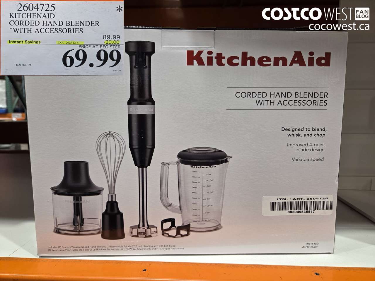 2604725 KITCHENAID CORDLESS HAND BLENDER WITH ACCESSORIES ($20.00 INSTANT SAVINGS EXPIRES ON 2025-12-31) $69.99