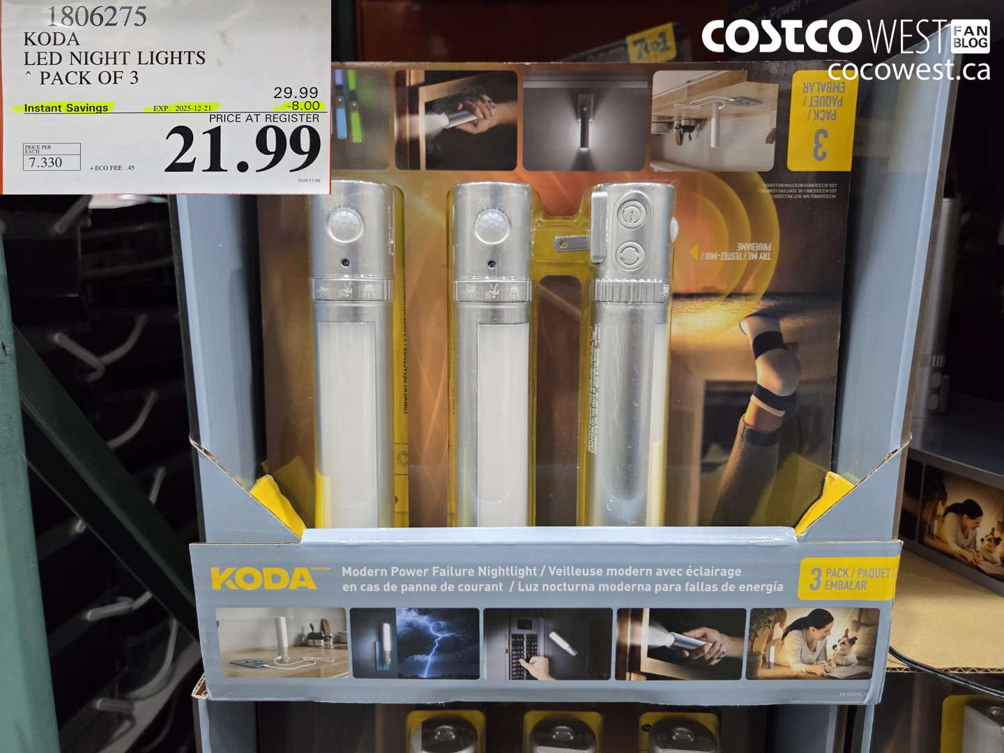 1806275 KODA LED NIGHT LIGHTS PACK OF 3 ($8.00 INSTANT SAVINGS EXPIRES ON 2025-12-21) $21.99