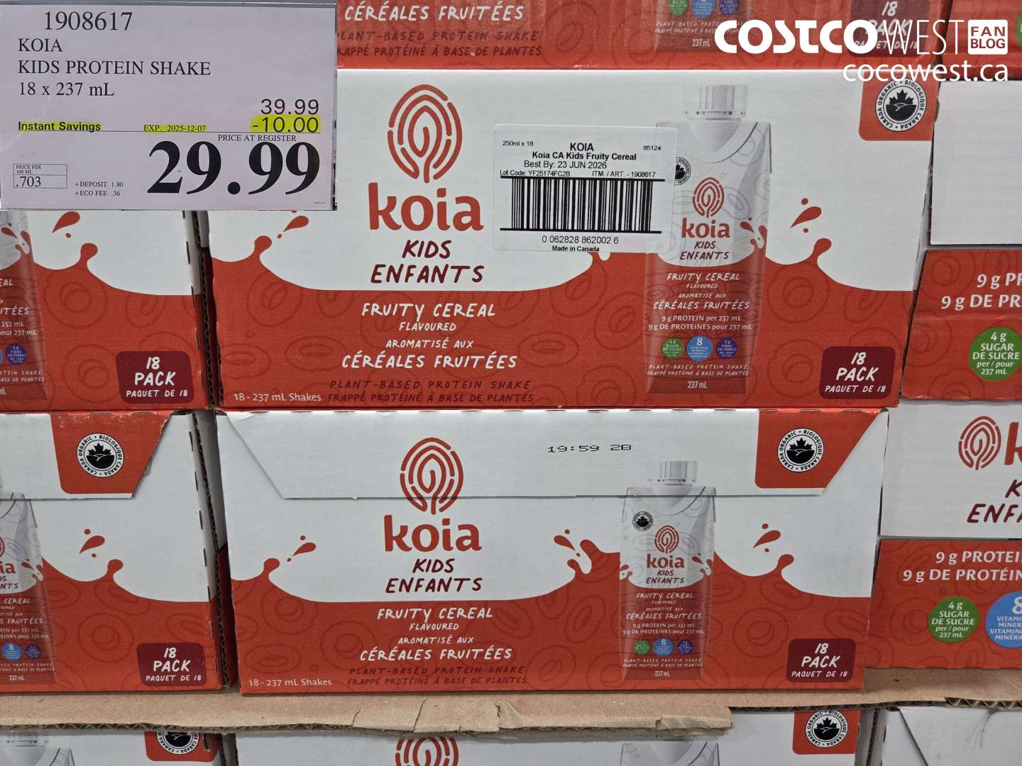 1908617 KOIA KIDS PROTEIN SHAKE 18 X 237 ML ($10.00 INSTANT SAVINGS EXPIRES ON 2025-12-07) $29.99