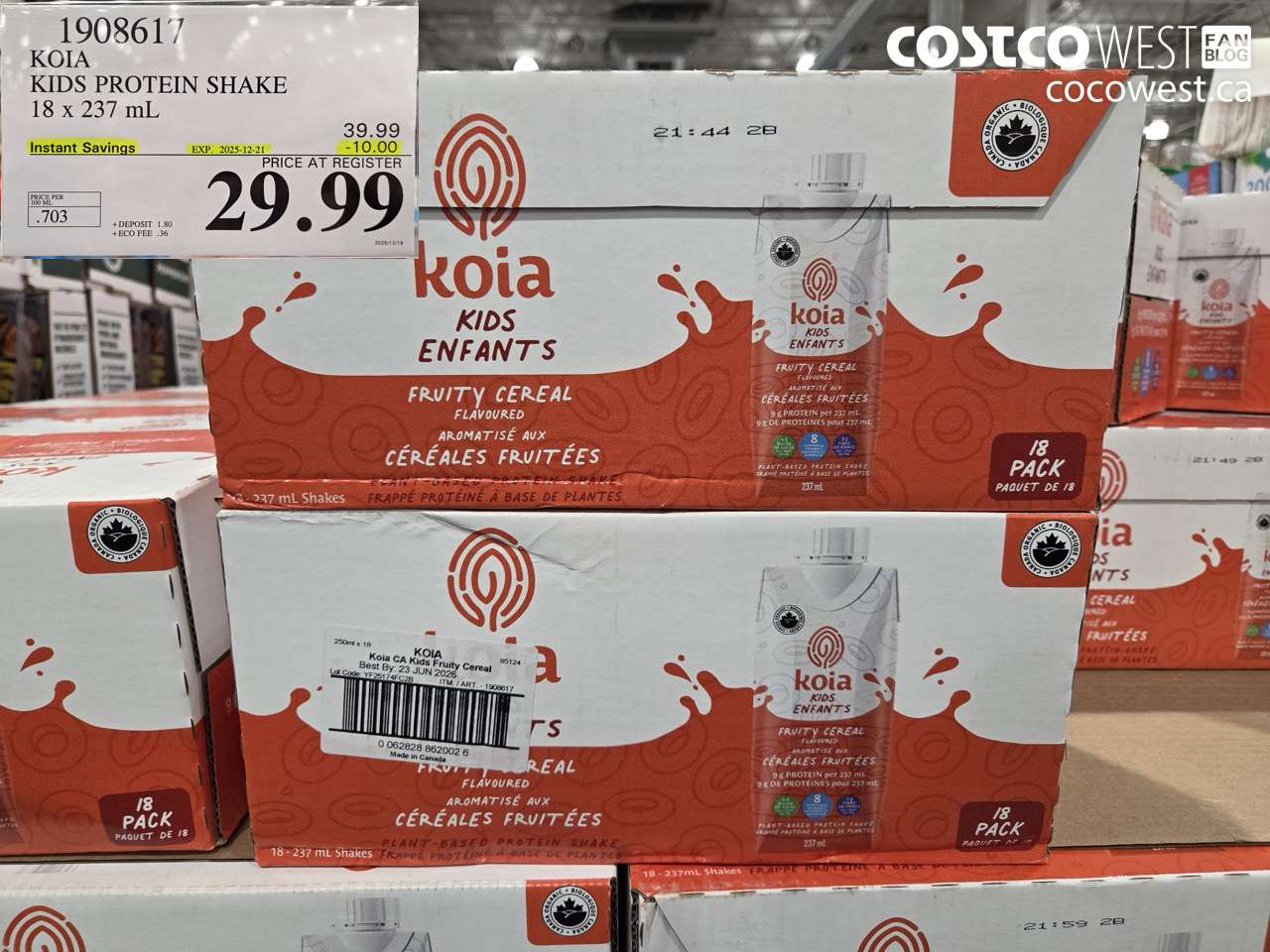 1908617 KOIA KIDS PROTEIN SHAKE 18 X 237 ML ($10.00 INSTANT SAVINGS EXPIRES ON 2025-12-21) $29.99