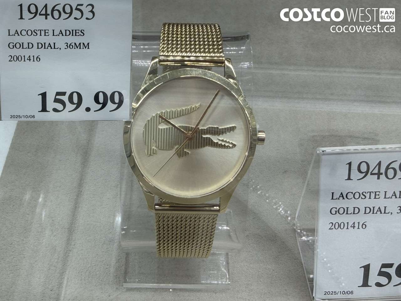 1946953 LACOSTE LADIES GOLD DIAL 36MM 2001416 $159.99