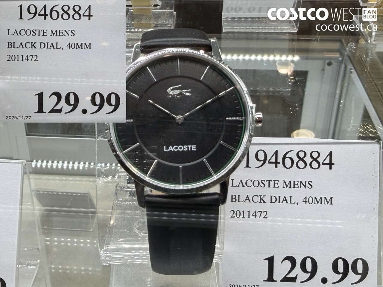 1946884 LACOSTE MENS BLACK DIAL 40MM 2011472 $129.99