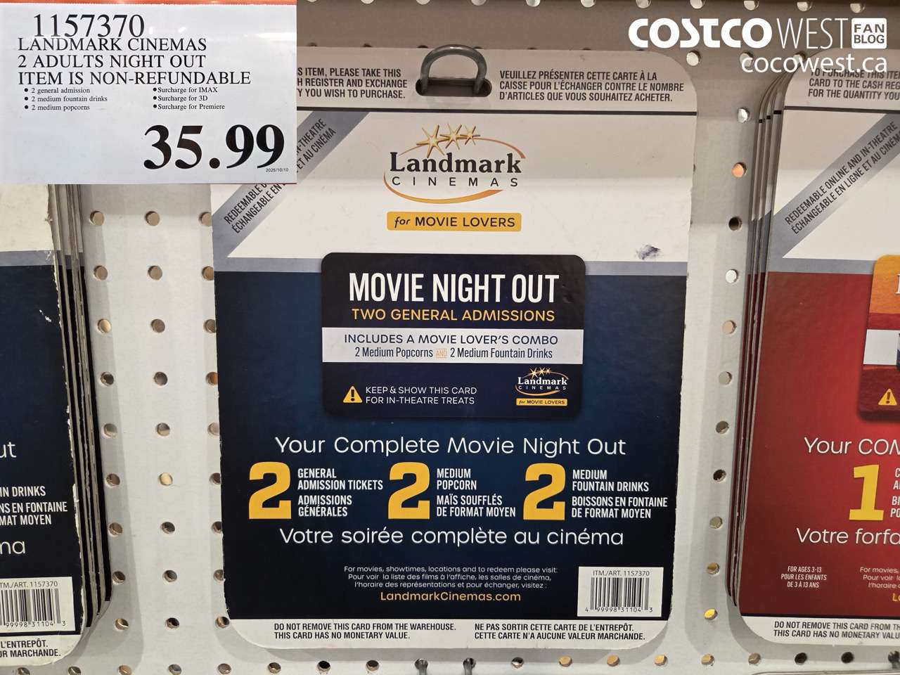 1157370 LANDMARK CINEMAS NIGHT OUT PACKAGE 2 ADULTS MOVIE PACKAGE $35.99