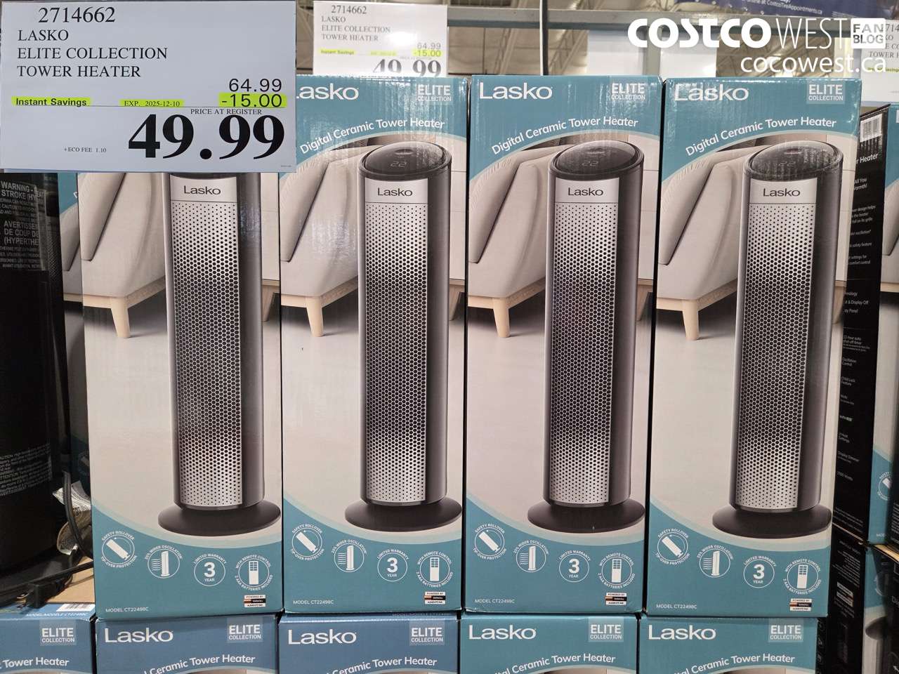 2714662 LASKO ELITE COLLECTION TOWER HEATER ($15.00 INSTANT SAVINGS EXPIRES ON 2025-12-10) $49.99