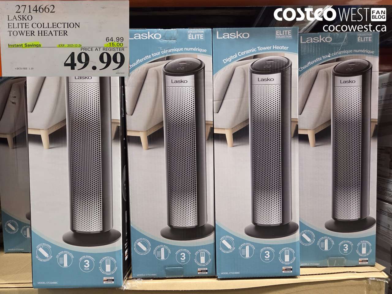 2714662 LASKO ELITE COLLECTION TOWER HEATER ($15.00 INSTANT SAVINGS EXPIRES ON 2025-12-26) $49.99
