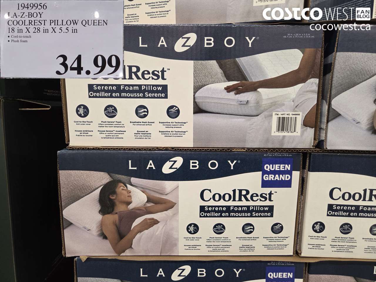1949956 LAZ-Y-BOY COOLREST QUEEN PILLOW 18IN X 28IN X 5.5IN $34.99