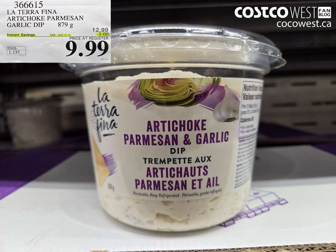 366615 LA TERRA FINA ARTICHOKE PARMESAN GARLIC DIP 879g ($3.00 INSTANT SAVINGS EXPIRES ON 2025-12-14) $9.99