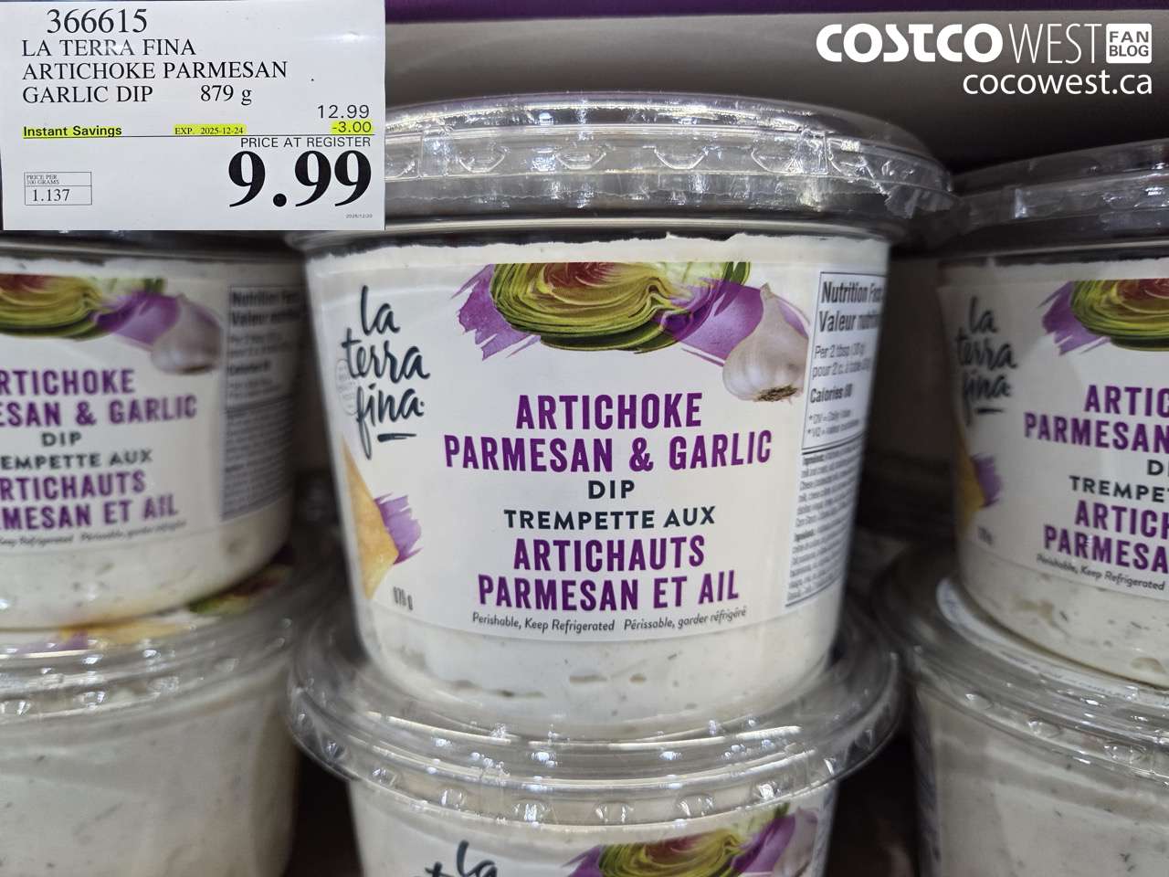 366615 LA TERRA FINA ARTICHOKE PARMESAN GARLIC DIP 879g ($3.00 INSTANT SAVINGS EXPIRES ON 2025-12-24) $9.99