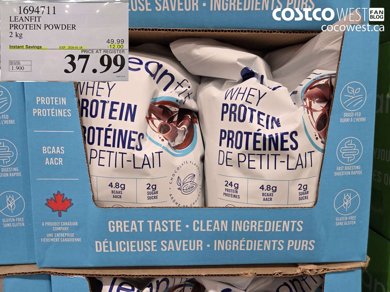 1694711 LEANFIT NATURALS WHEY PROTEIN CHOCOLATE 2 KG ($12.00 INSTANT SAVINGS EXPIRES ON 2026-01-18) $37.99