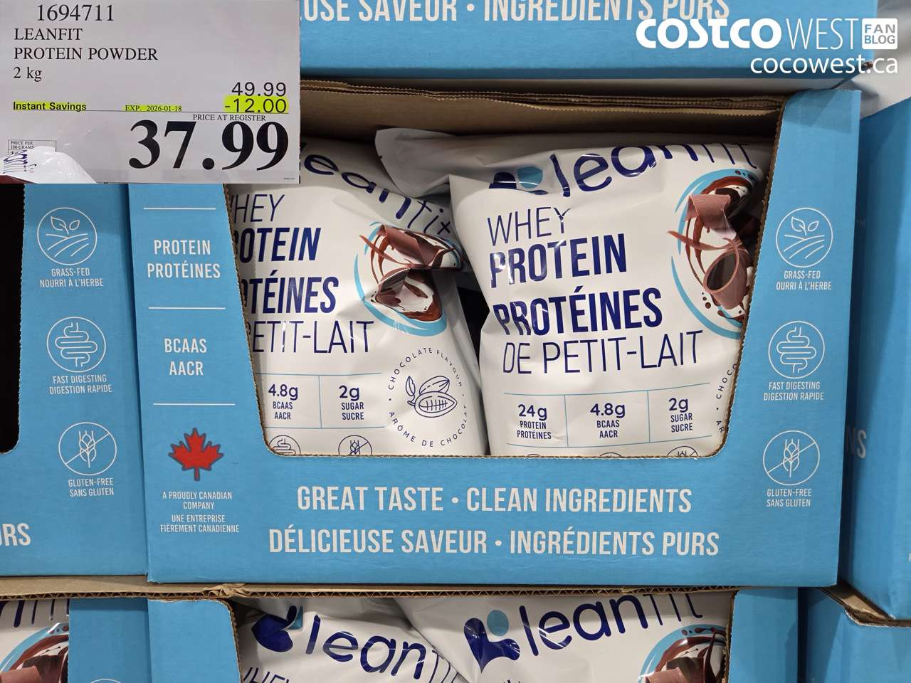 1694711 LEANFIT NATURALS WHEY PROTEIN CHOCOLATE 2 KG ($12.00 INSTANT SAVINGS EXPIRES ON 2026-01-18) $37.99