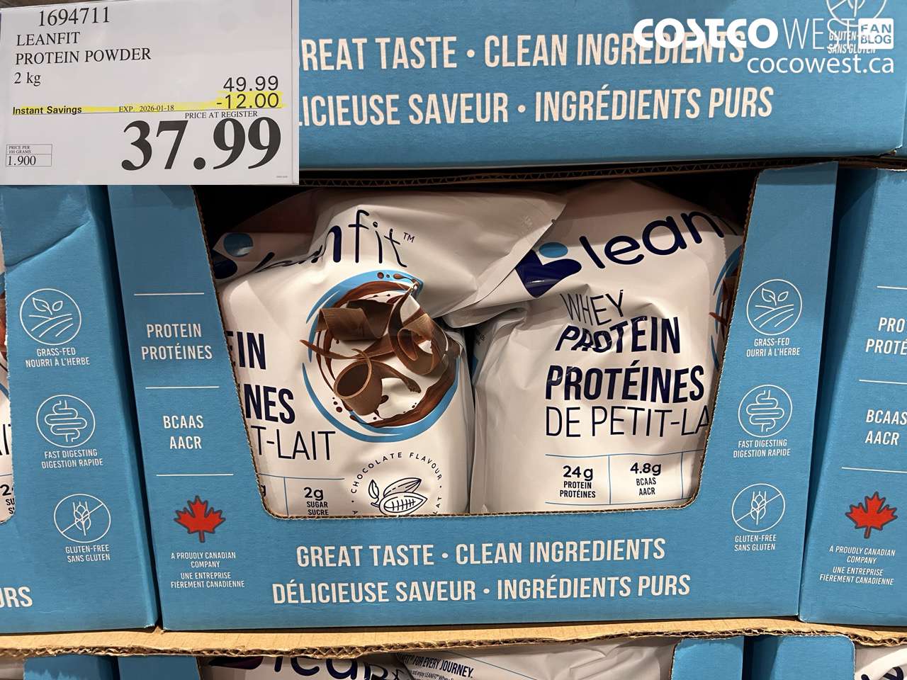 1694711 LEANFIT NATURALS WHEY PROTEIN CHOCOLATE 2 KG ($12.00 INSTANT SAVINGS EXPIRES ON 2026-01-18) $37.99