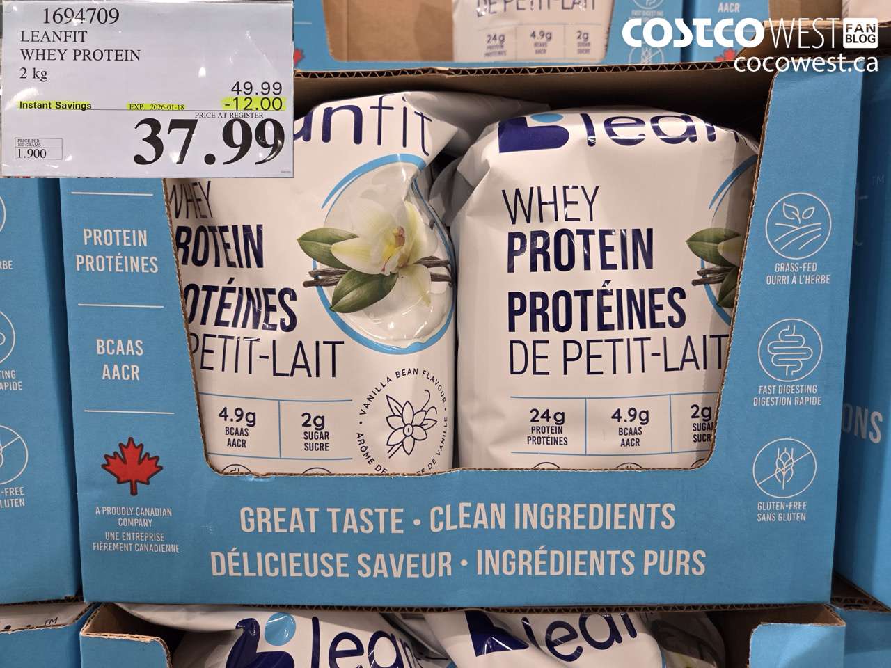 1694709 LEANFIT NATURALS WHEY PROTEIN VANILLA 2 KG ($12.00 INSTANT SAVINGS EXPIRES ON 2026-01-18) $37.99