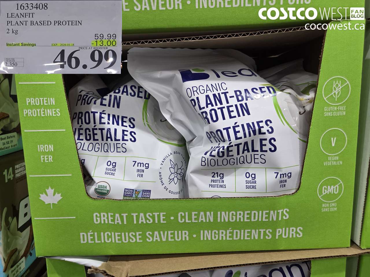 1633408 LEANFIT PLANT BASED PROTEIN 2 KG ($13.00 INSTANT SAVINGS EXPIRES ON 2026-01-18) $46.99