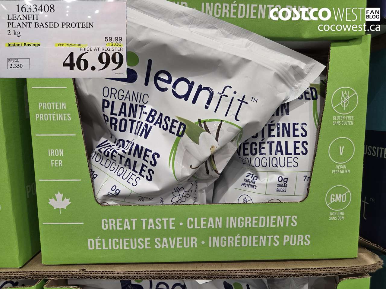 1633408 LEANFIT PLANT BASED PROTEIN 2 KG ($13.00 INSTANT SAVINGS EXPIRES ON 2026-01-18) $46.99