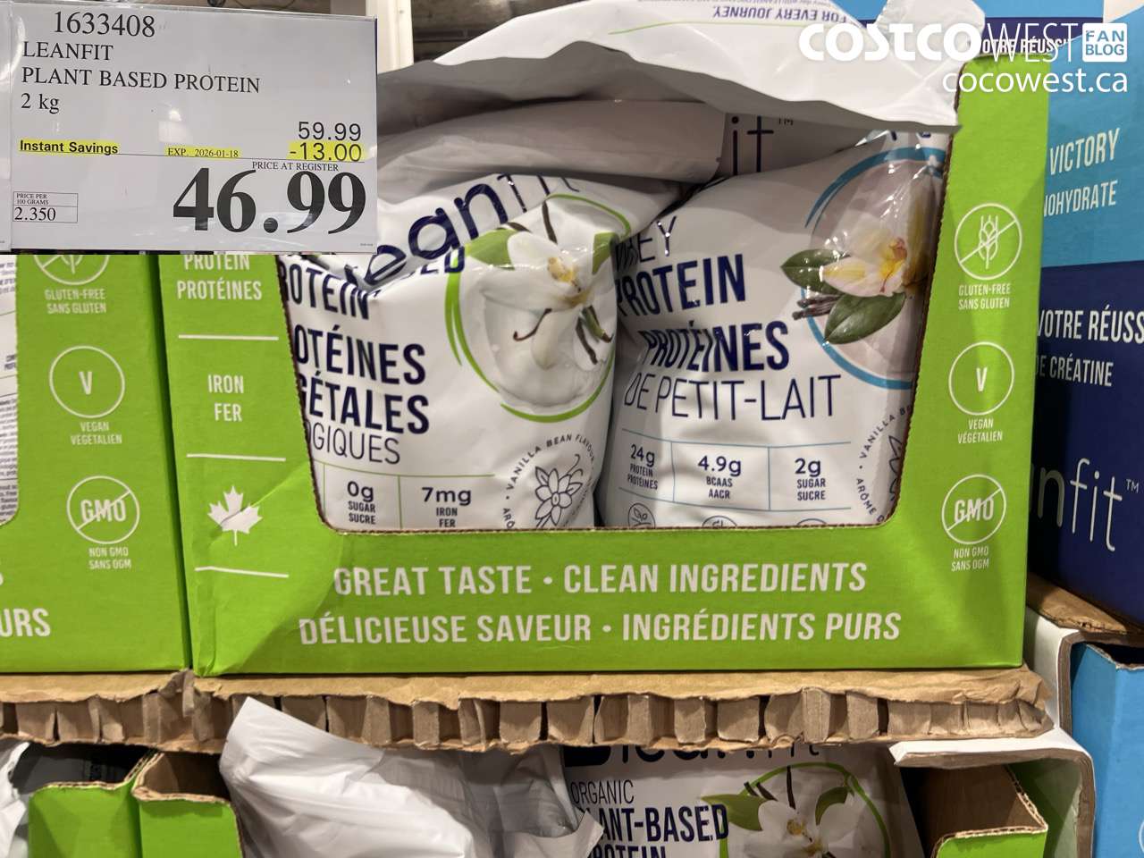 1633408 LEANFIT PLANT BASED PROTEIN 2 KG ($13.00 INSTANT SAVINGS EXPIRES ON 2026-01-18) $46.99