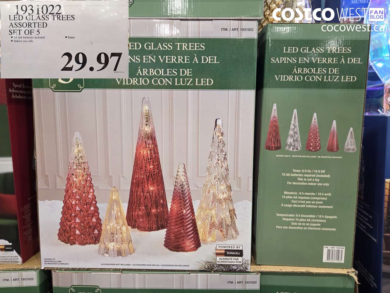 1931022 LED GLASS TREES ASSORTED SET OF 5 $29.97