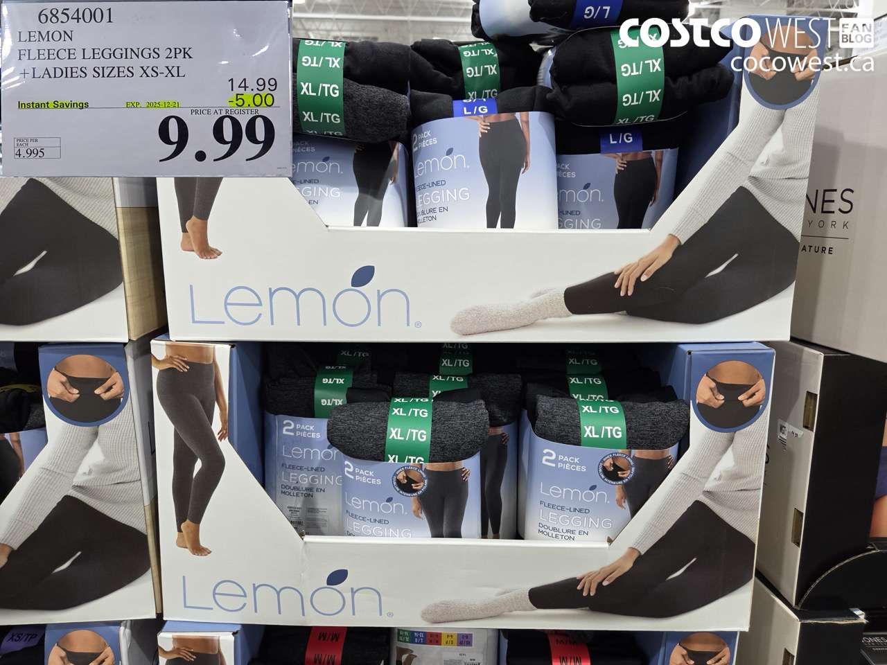 6854001 LEMON FLEECE LEGGINGS 2PK LADIES SIZE XS-XL ($5.00 INSTANT SAVINGS EXPIRES ON 2025-12-21) $9.99