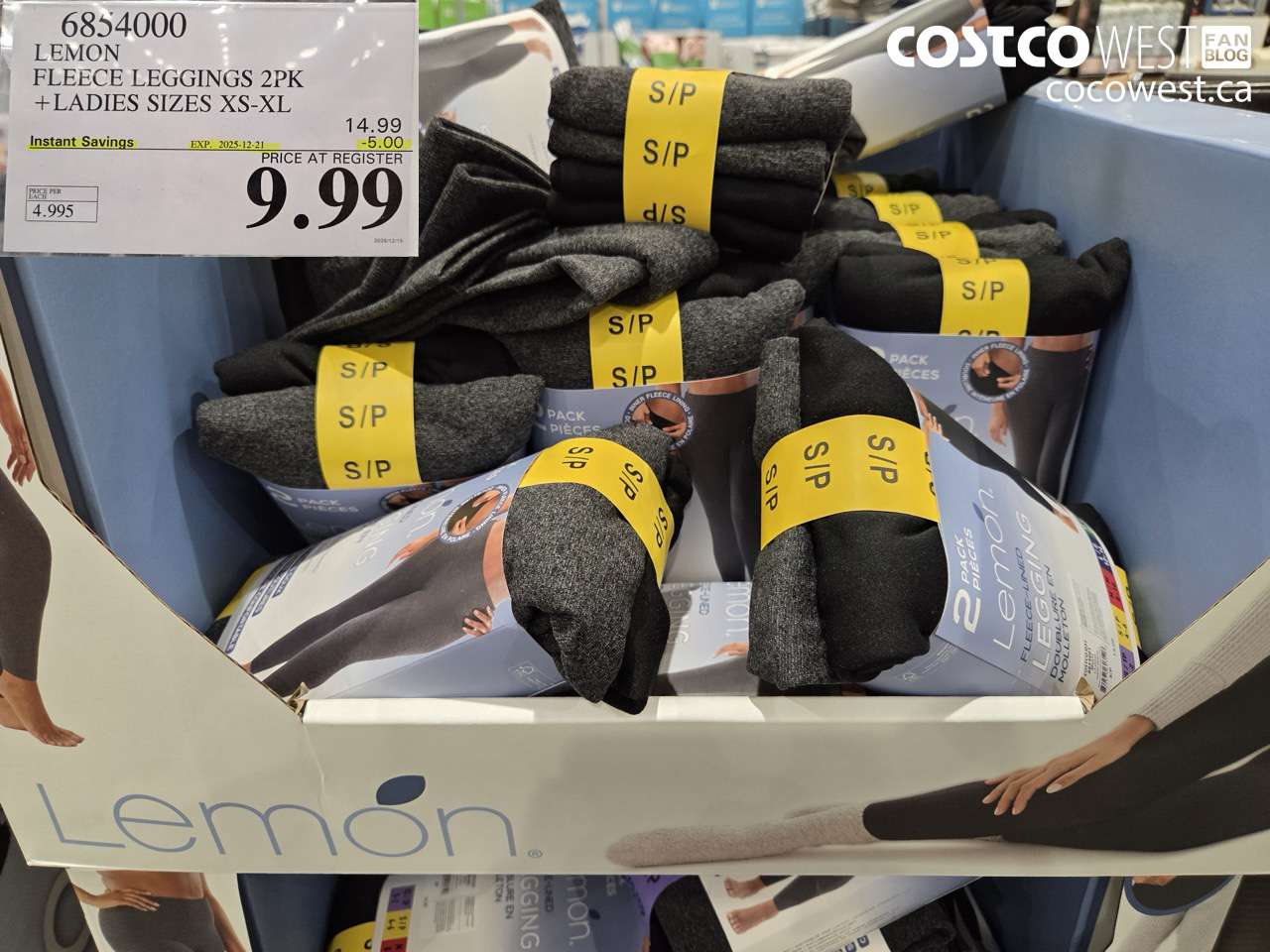 6854000 LEMON FLEECE LEGGING 2PK LADIES SIZES XS-XL ($5.00 INSTANT SAVINGS EXPIRES ON 2025-12-21) $9.99