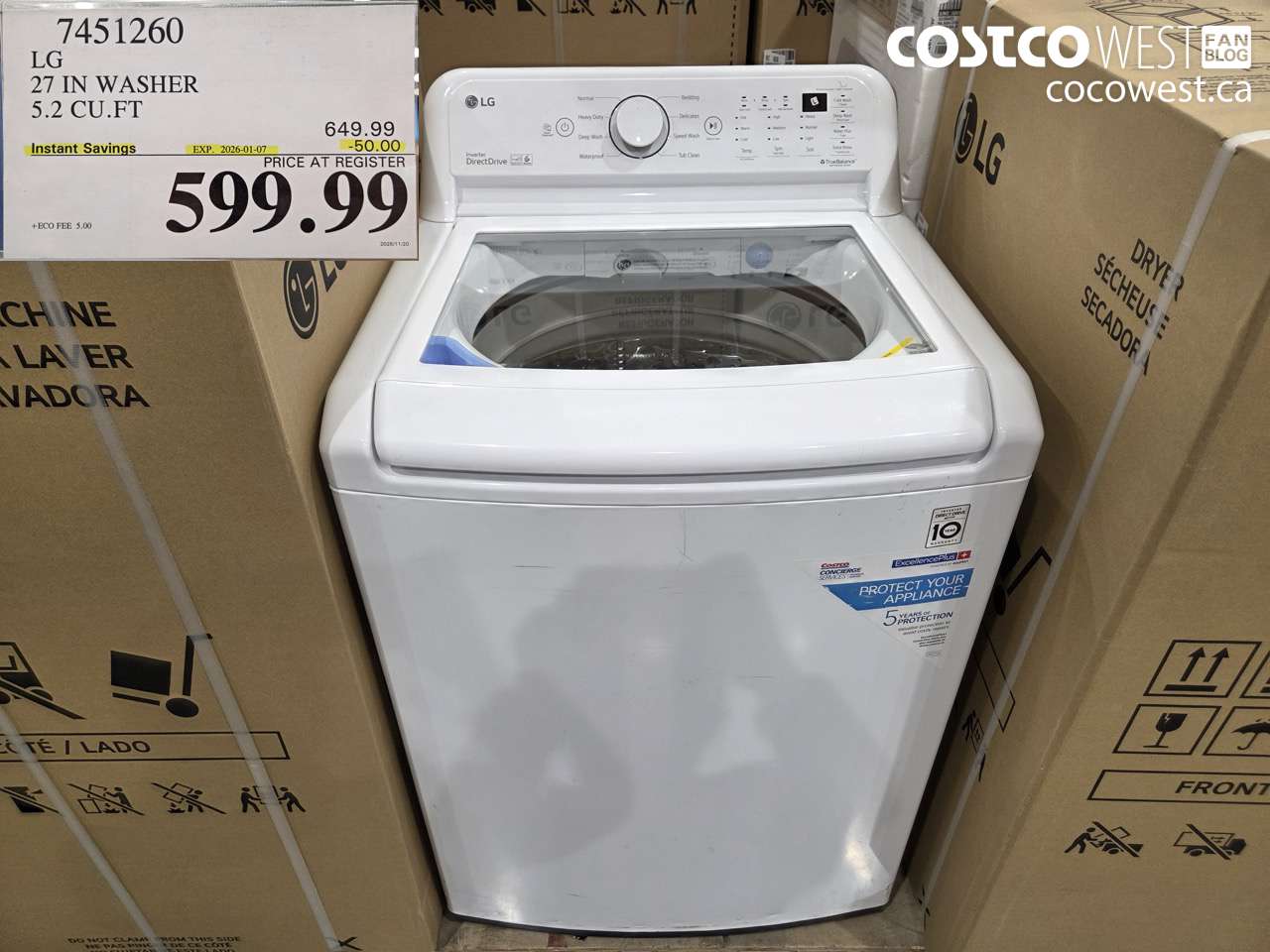 7451260 LG 27IN WASHER 5.2 CUFT ($50.00 INSTANT SAVINGS EXPIRES ON 2026-01-07) $599.99