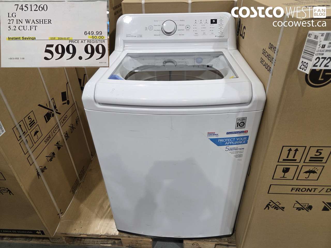 7451260 LG 27IN WASHER 5.2 CUFT ($50.00 INSTANT SAVINGS EXPIRES ON 2026-01-07) $599.99