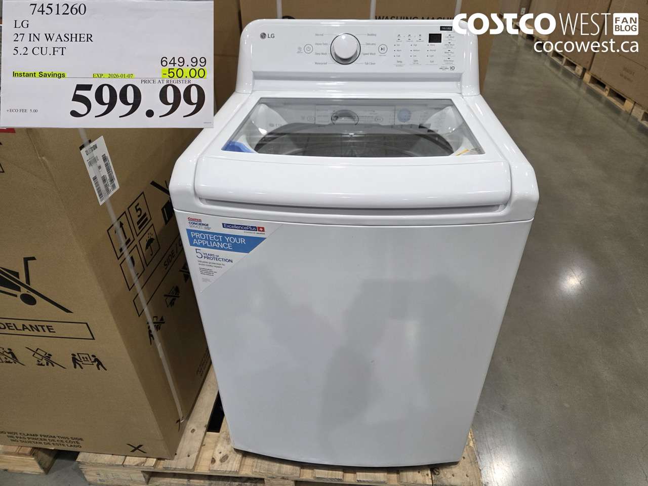 7451260 LG 27IN WASHER 5.2 CUFT ($50.00 INSTANT SAVINGS EXPIRES ON 2026-01-07) $599.99