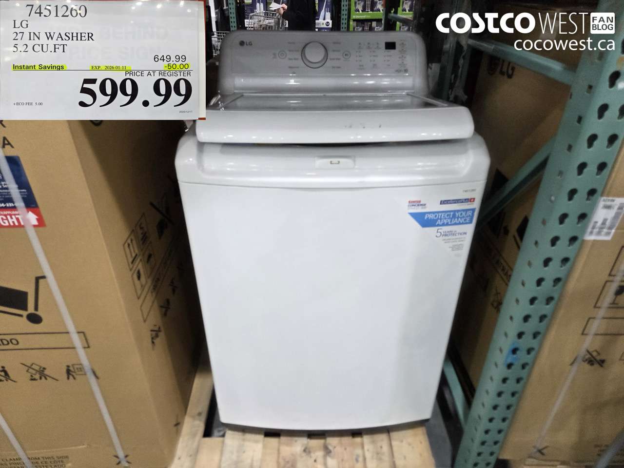 7451260 LG 27IN WASHER 5.2 CUFT ($50.00 INSTANT SAVINGS EXPIRES ON 2026-01-01) $599.99