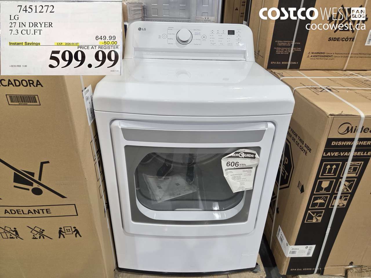 7451272 LG 27 IN DRYER 7.3 CU FT ($50.00 INSTANT SAVINGS EXPIRES ON 2026-01-07) $599.99