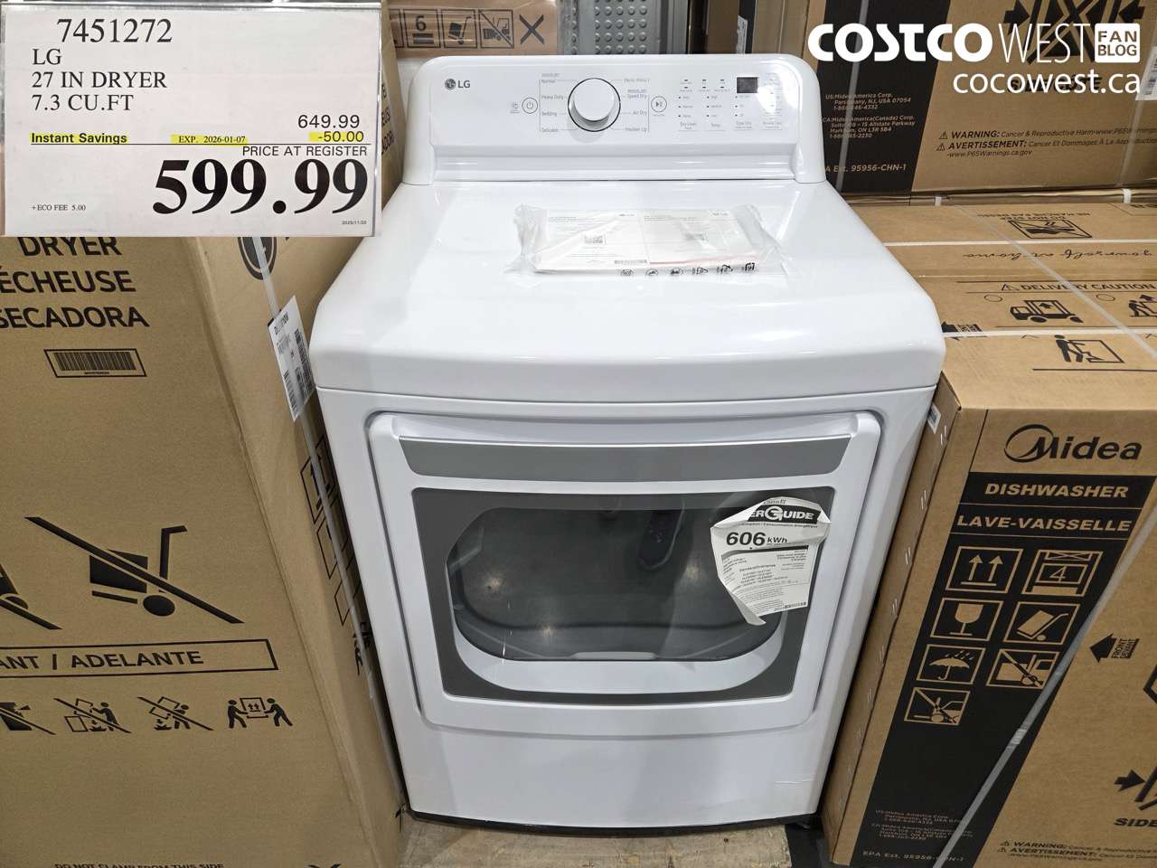 7451272 LG 27 IN DRYER 7.3 CU FT ($50.00 INSTANT SAVINGS EXPIRES ON 2026-01-07) $599.99