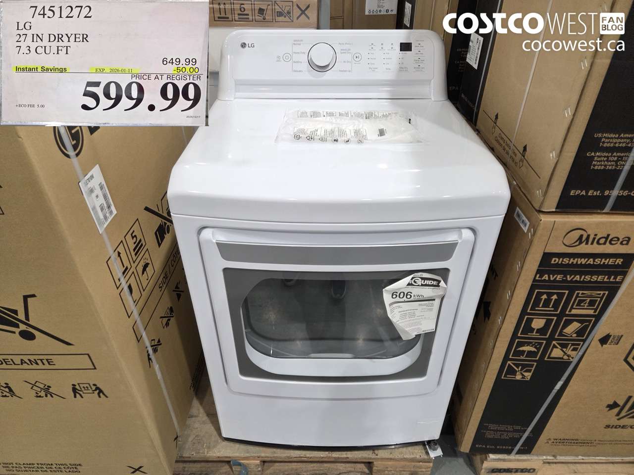 7451272 LG 27 IN DRYER 7.3 CU FT ($50.00 INSTANT SAVINGS EXPIRES ON 2026-01-11) $599.99