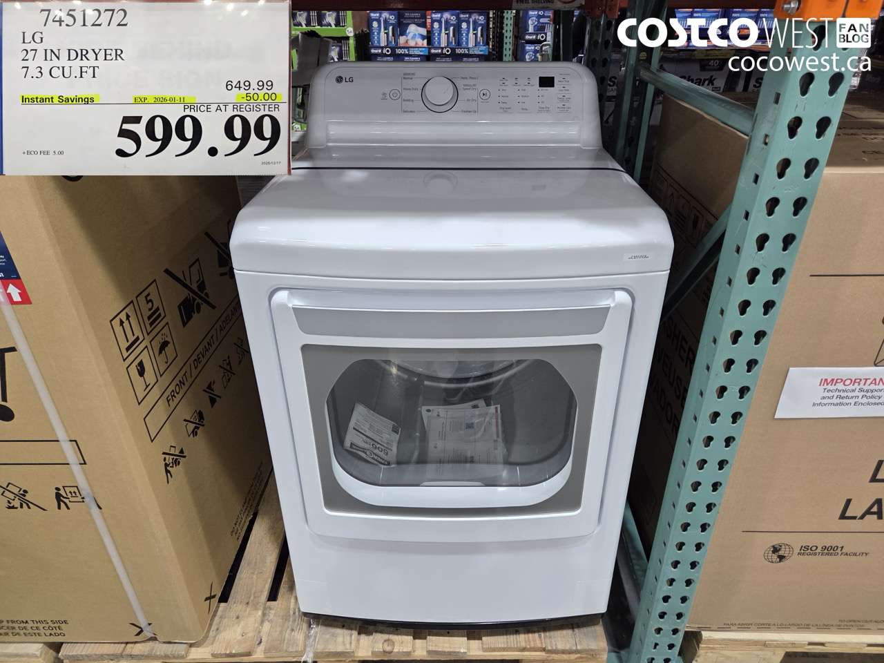 7451272 LG 27 IN DRYER 7.3 CU FT ($50.00 INSTANT SAVINGS EXPIRES ON 2026-01-11) $599.99