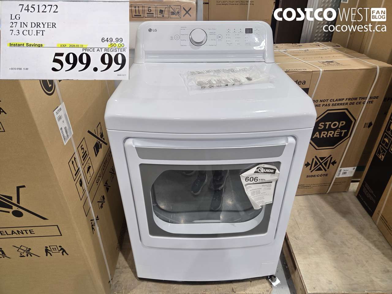 7451272 LG 27 IN DRYER 7.3 CU FT ($50.00 INSTANT SAVINGS EXPIRES ON 2026-01-11) $599.99