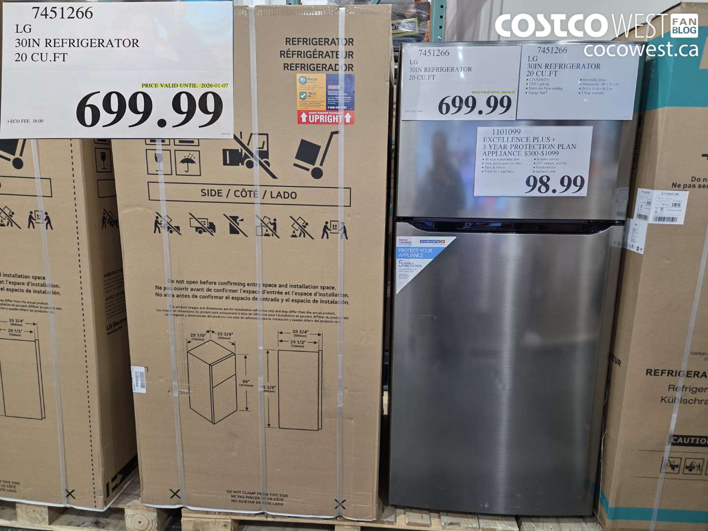 7451266 LG 30 IN. REFRIGERATOR 20 CUFT (EXPIRES ON 2026-01-07) $699.99