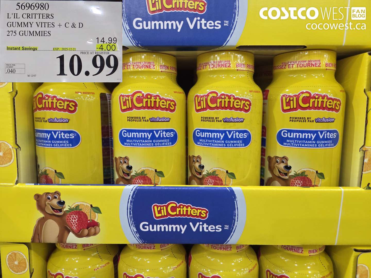5696980 L'IL CRITTERS GUMMY VITES 275 GUMMIES ($4.00 INSTANT SAVINGS EXPIRES ON 2025-12-21) $10.99