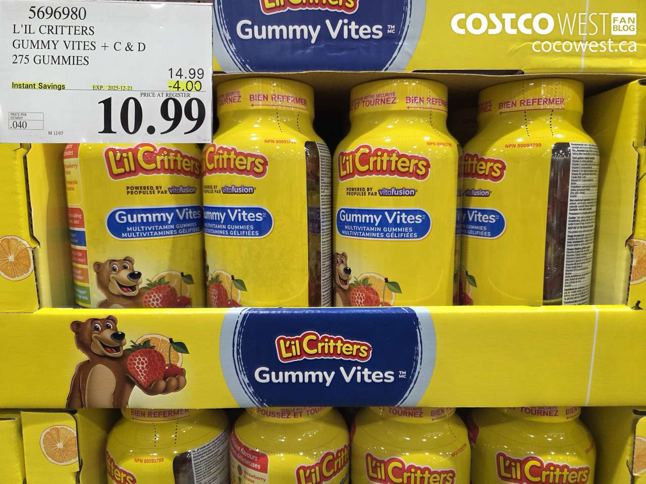 5696980 L'IL CRITTERS GUMMY VITES 275 GUMMIES ($4.00 INSTANT SAVINGS EXPIRES ON 2025-12-21) $10.99