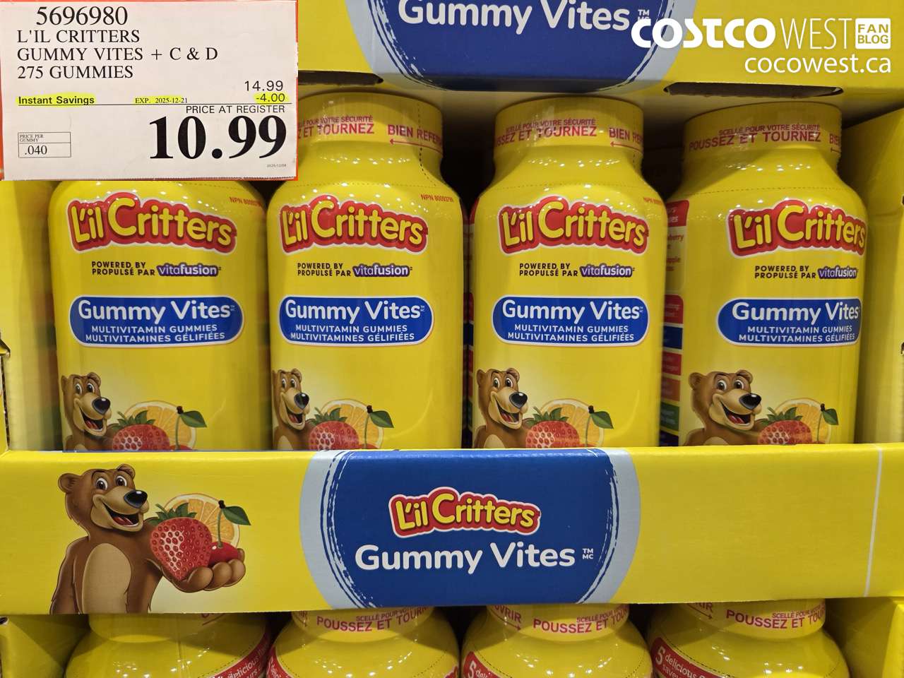 5696980 L'IL CRITTERS GUMMY VITES 275 GUMMIES ($4.00 INSTANT SAVINGS EXPIRES ON 2025-12-21) $10.99