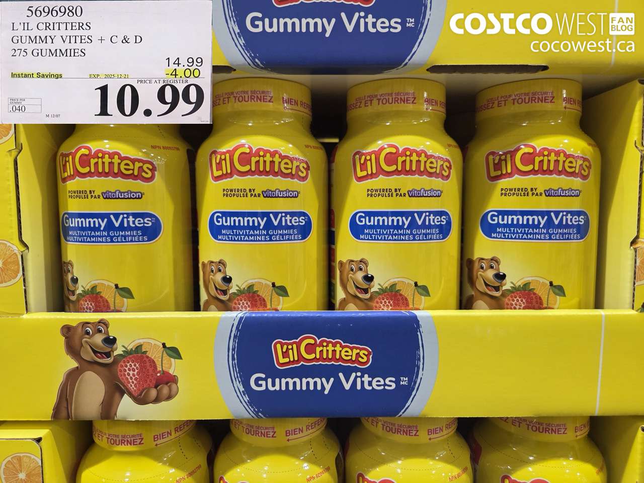 5696980 L'IL CRITTERS GUMMY VITES 275 GUMMIES ($4.00 INSTANT SAVINGS EXPIRES ON 2025-12-21) $10.99