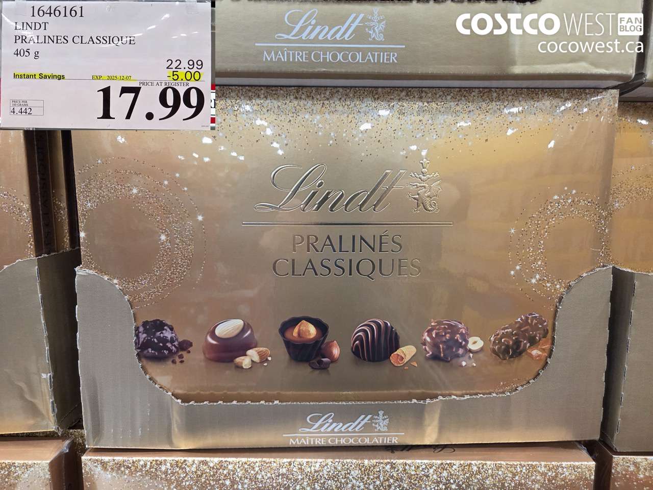 1646161 LINDT PRALINES CLASSIQUE 405G ($5.00 INSTANT SAVINGS EXPIRES ON 2025-12-07) $17.99