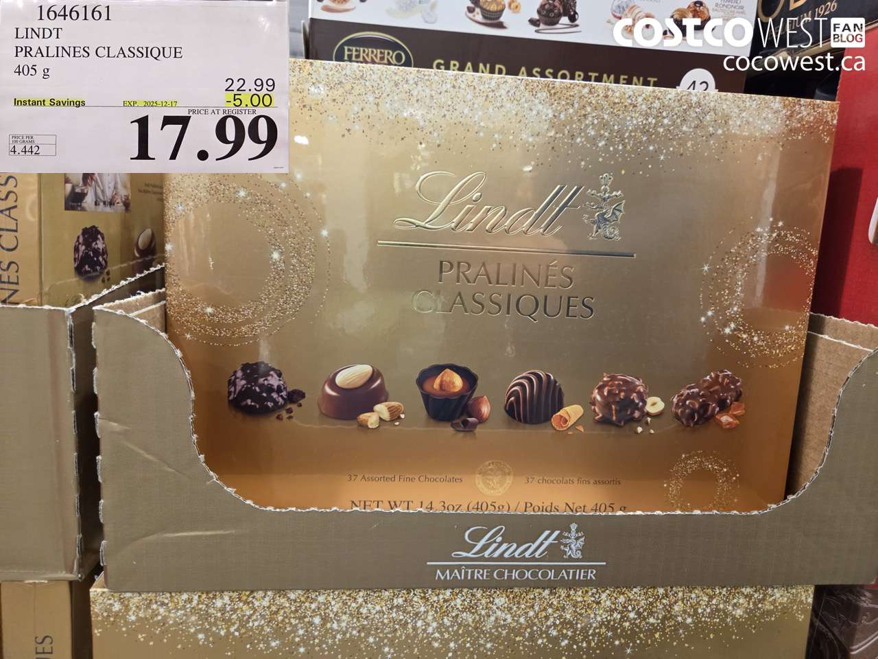 1646161 LINDT PRALINES CLASSIQUE 405G ($5.00 INSTANT SAVINGS EXPIRES ON 2025-12-17) $17.99
