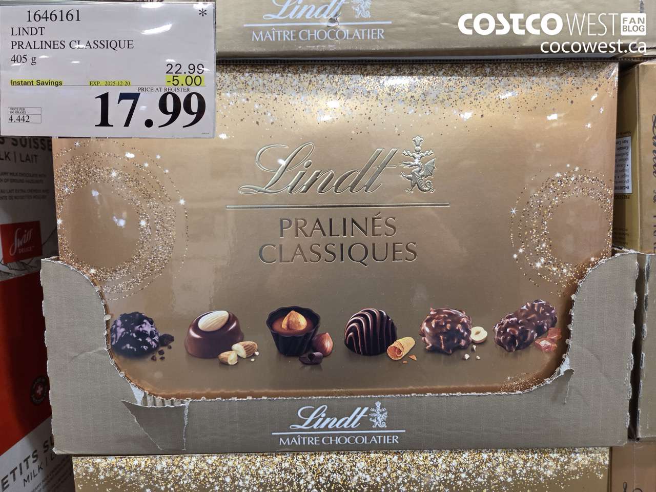 1646161 LINDT PRALINES CLASSIQUE 405G ($5.00 INSTANT SAVINGS EXPIRES ON 2025-12-20) $17.99